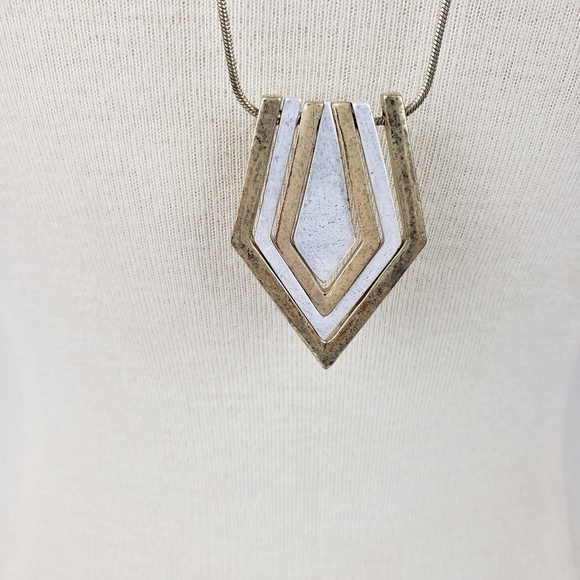 Vintage Chevron Diamond Shape Multi Metal Pendant Unique Slide Adjustments - Picture 3 of 9